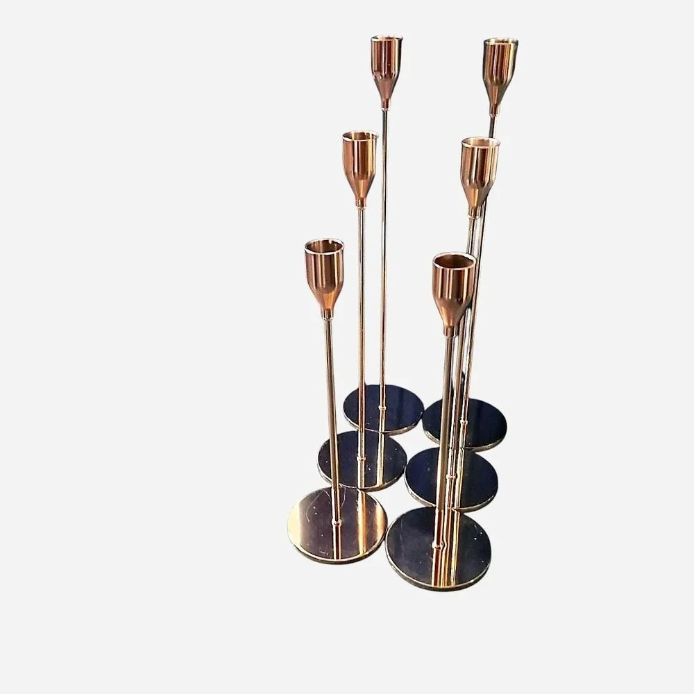 French Honey Gold Candlestick Holders, Tall Tapered Set of Six (6)